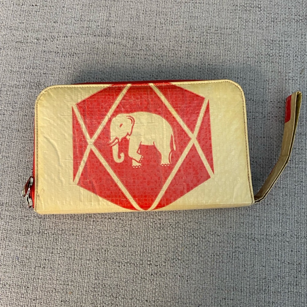 Malia Designs Elephant Design Red and Cream Wristlet Upcycled